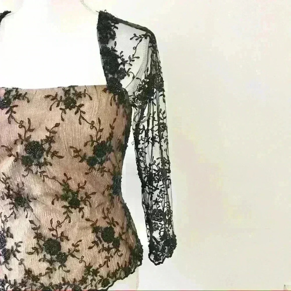 Pronovias Barcelona Black & Rose Gold Beaded Vintage Two Piece Shirt & Skirt Set - Picture 4 of 15